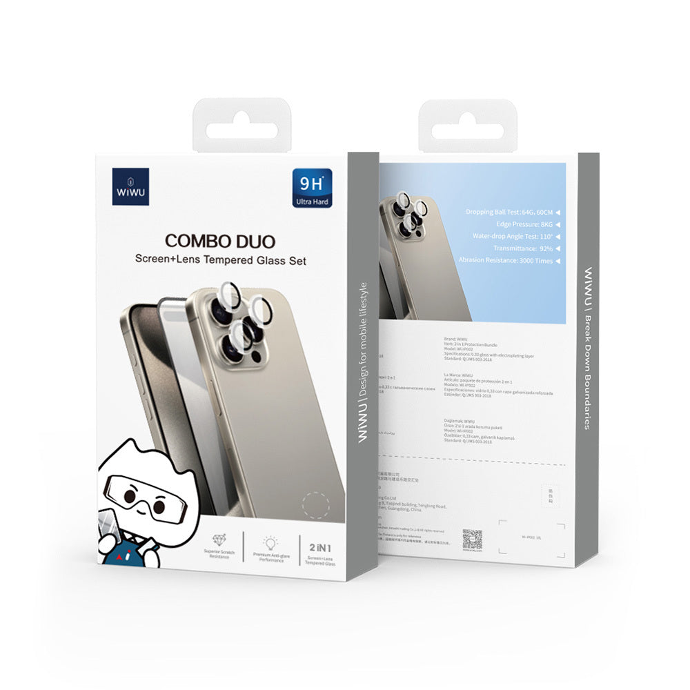 Wiwu Wi-IP002 iPhone 16 Pro 2in1 Temperli Cam Ahize Toz Önleyici Ekran Koruyucu ve Kamera Lens Koruyucu Set Wiwu Wi-IP002 iPhone 16 Pro 2in1 Temperli Cam Ahize Toz Önleyici Ekran Koruyucu ve Kamera Lens Koruyucu Set